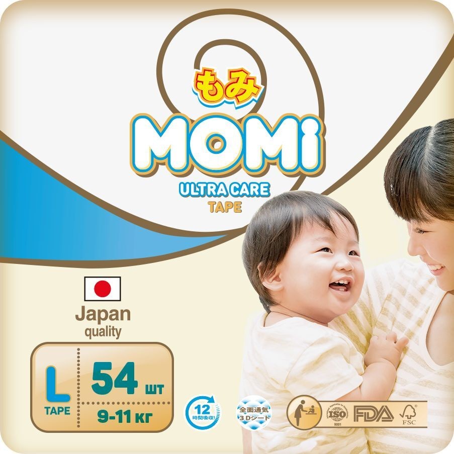 MOMI Ultra Care подгузники L (9-14 кг). 54  шт